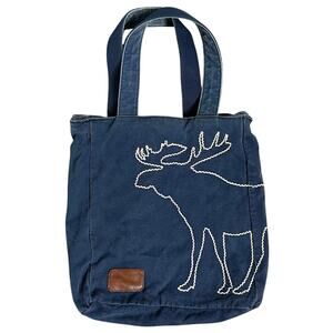 Y2K Abercrombie & Fitch Vintage Canvas Tote Shoulder Bag Embroidered Moose Blue